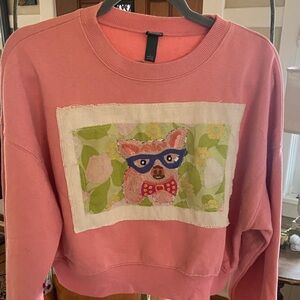One of a kind Pink Sweatshirt with Pig Graphic